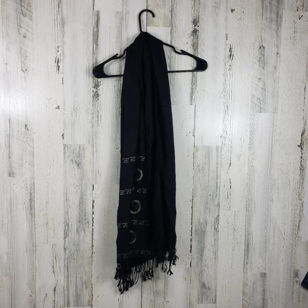 Unbranded black, gold, silver fringe scarf